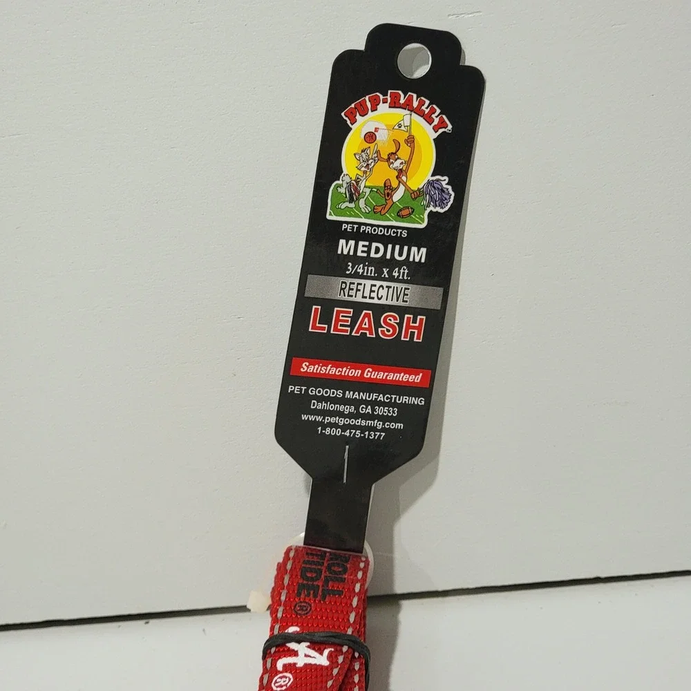 Alabama Crimson Tide Reflective Dog Leash Medium 4ft x 3/4in Pup-Rally Roll Tide